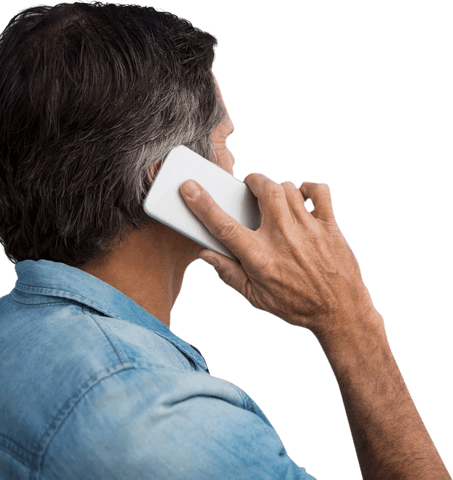 Transparent background mature man on mobile phone concept
