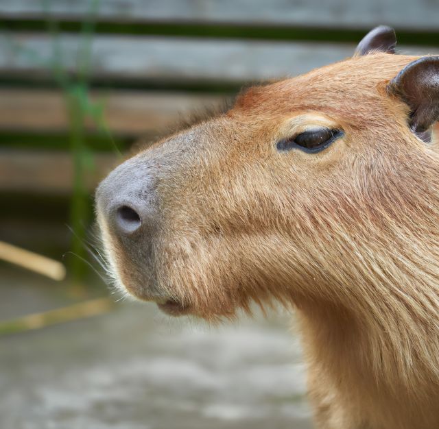 Close up of capybara over grass created using generative ai technology. Animal and nature concept, digitally generated image.