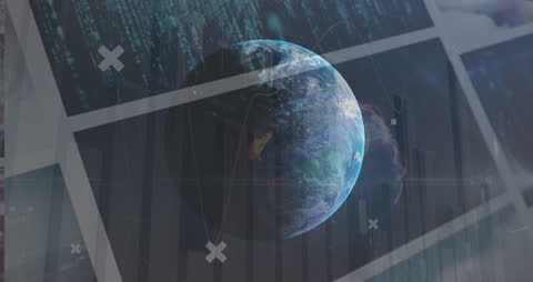 Globe Rotating with Digital Financial Data Screens