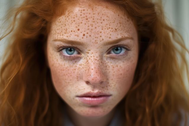 Portrait of red haired girl with blue eyes and freckles, created using generative ai technology - Download Free Stock Photos Pikwizard.com