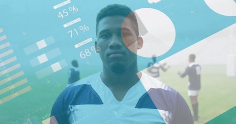 Data analysis overlay on rugby player for sports metrics
