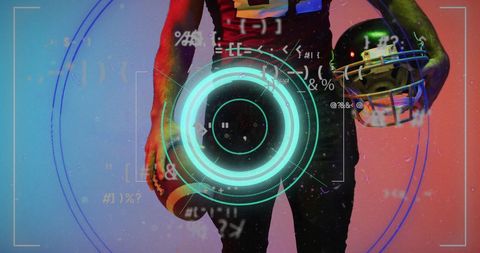 Conceptual depiction blending sports and technology, ideal for illustrating the integration of data analytics in sports. Useful for articles showcasing innovation in athletics, presentations on technology in sports, or visual aids for competitive sports strategies.