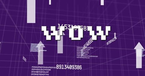 Retro Pixel 'Wow' with Digital Interface Elements on Purple Background - Download Free Stock Images Pikwizard.com