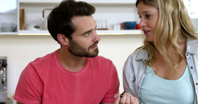 Couple enjoy relaxed conversation at home - Download Free Stock Images Pikwizard.com