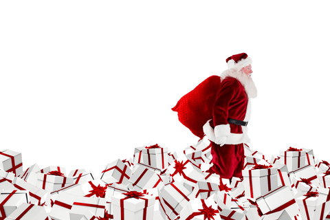 Transparent Santa Claus Walking on Gift Boxes