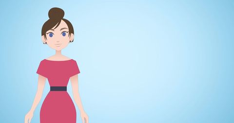 Cute pictogram woman in pink dress with blue background