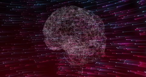 Futuristic Digital Brain with Network Connections and Red Purple Lines