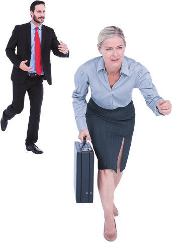 Business Woman Rushing with Briefcase on Transparent Background