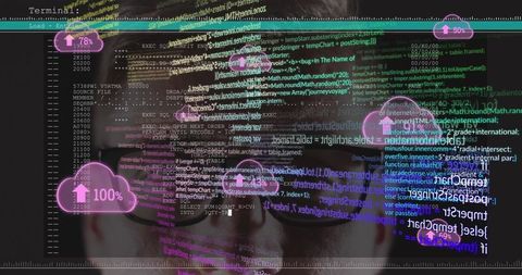 Programmer Analyzing Code with Digital Cloud Interface - Download Free Stock Images Pikwizard.com