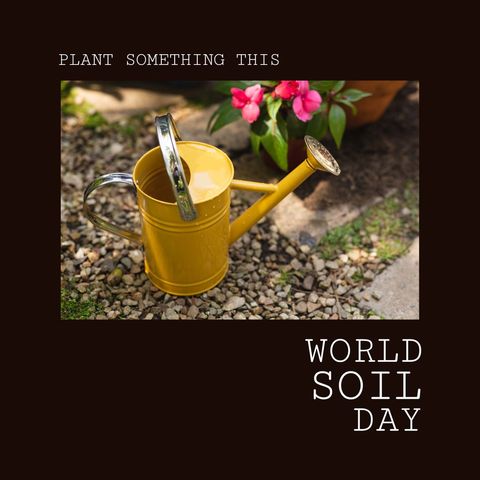 Yellow Watering Can in Garden Celebrating World Soil Day