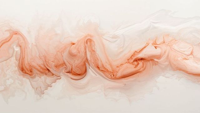 Peach marble flowing ink ribbon, swirling pastel pigment on light beige backdrop