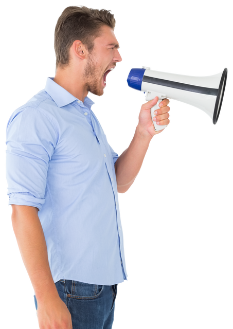 Transparent Side View Angry Man Shouting with Megaphone - Download Free Stock Videos Pikwizard.com