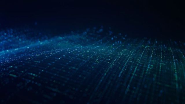 Futuristic Teal-Blue Digital Waves with Glowing Data Particles