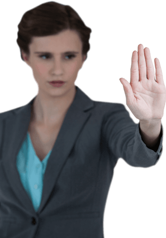 Transparent Businesswoman Raising Hand for Technology Gesture