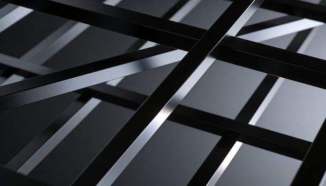 Intersecting Brushed Steel Lattice with Shiny Reflections, Monochrome Geometric Pattern