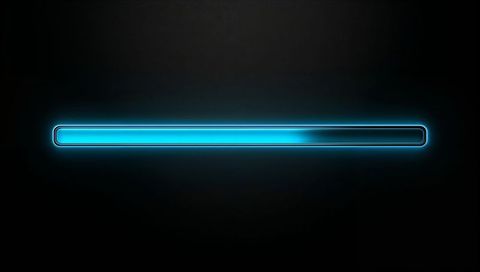 Neon cyan progress bar advancing across dark ui with glowing halo and glossy fill