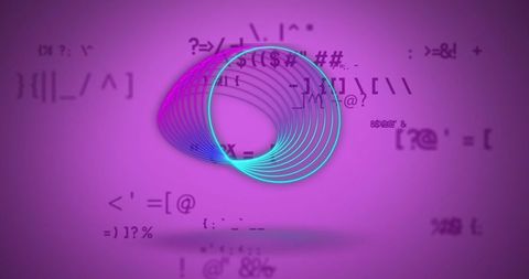 Vibrant abstract circles over digital data on purple background