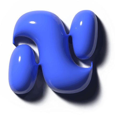 Floating transparent glossy blue 3d sculpture showing specular highlights and soft halo