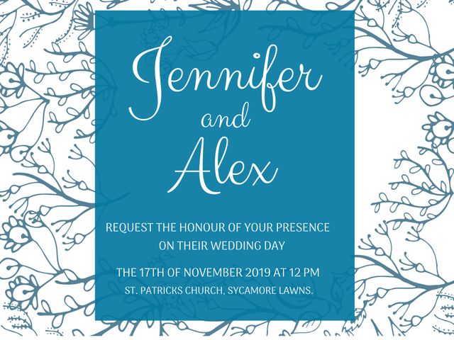 Elegant Floral Wedding Invite with Customizable Blue Frame - Download Free Stock Templates Pikwizard.com