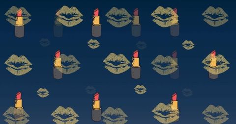 Lipstick and Lips Icons on Fashionable Blue Background
