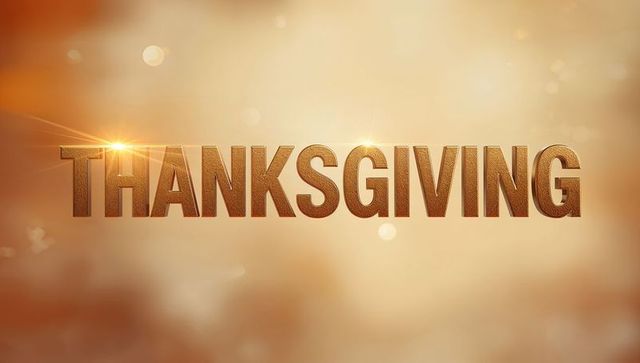 Golden 3d thanksgiving text with bronze shine and lens flare on warm gradient