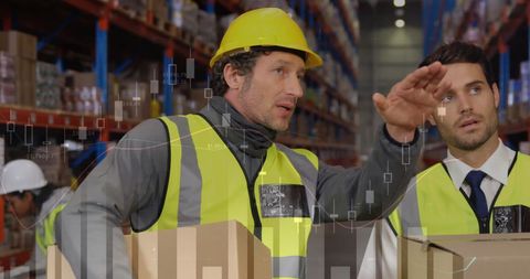 Warehouse Workforce Managing Inventory with Digital Data Overlay - Download Free Stock Images Pikwizard.com