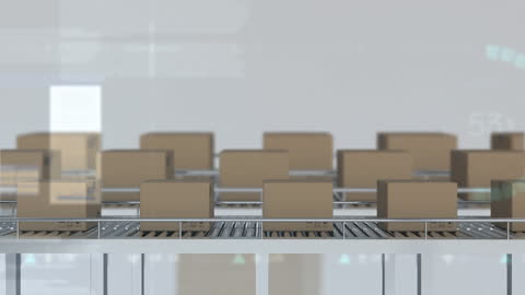 Automated Conveyor Belt with Cardboard Boxes in Factory Setting