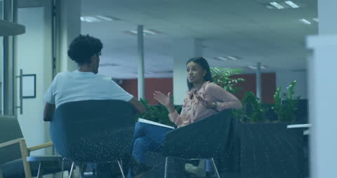 Business Discussion Overlayed with Financial Data Animation