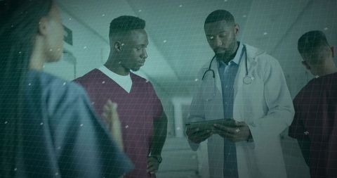 Healthcare Professionals Collaborating with Modern Technology in Hospital