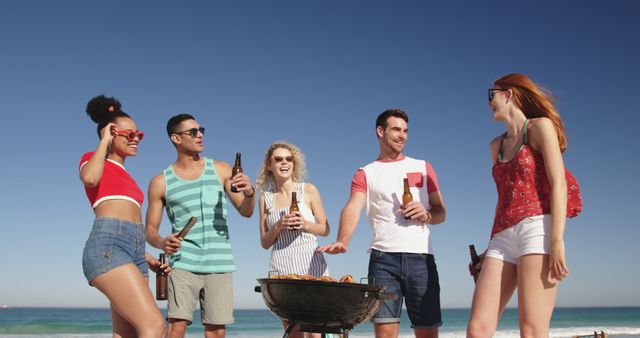 Diverse Friends Enjoying Beer and Barbecue at Beach - Download Free Stock Images Pikwizard.com