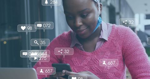 African American Woman Engaging on Social Media with Smartphone - Download Free Stock Images Pikwizard.com
