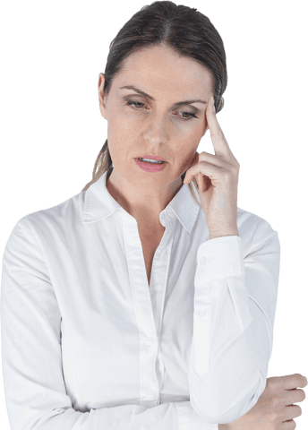 Transparent Businesswoman Suffering from Headache Seeking Relief