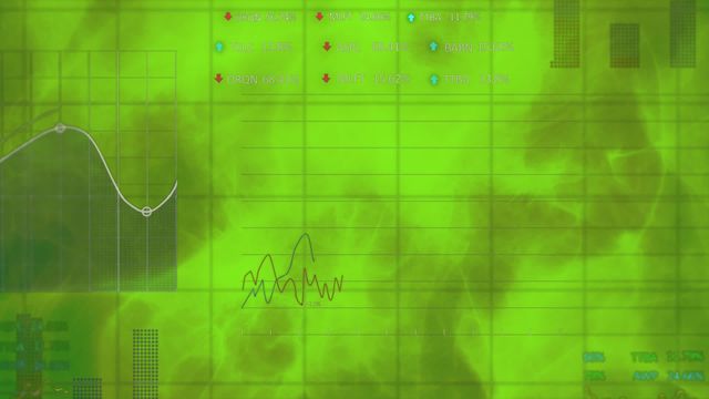 Animation of financial data processing on green background useful for presentations, financial analysis videos, technology displays, and global business marketing materials. Suitable for integrating into digital projects requiring a futuristic or technological theme, particularly in the finance sector.