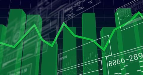 Dynamic 3D Green Graph Lines and Bars on Digital Interface