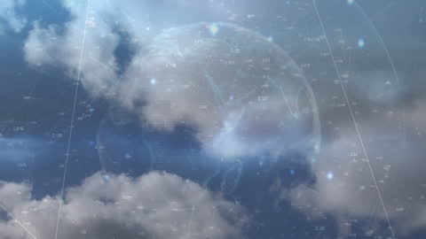 Digital Globe Connections Over Cloudy Sky
