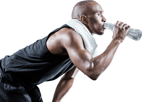 Transparent Fitness Enthusiast Hydrating, Muscular Build While Exercising