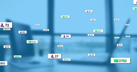 Social Media Icons with Increasing Numbers in Office Scene - Download Free Stock Images Pikwizard.com