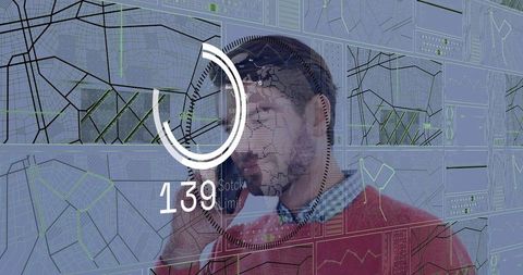 Man Monitoring Holographic Geospatial Dashboards in Futuristic Control Room Interface