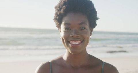 Smiling Woman Enjoying Beach Sunset - Download Free Stock Images Pikwizard.com
