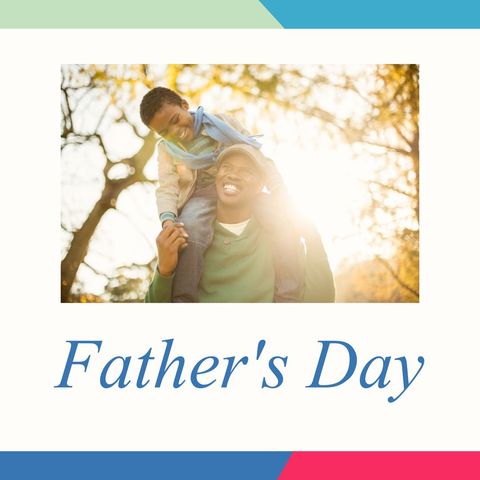 Father's Day Celebration with Smiling Father and Son in Sunlit Park