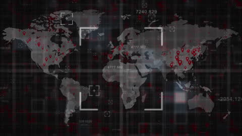 Futuristic Global Cyber Tracking with World Map Overlay