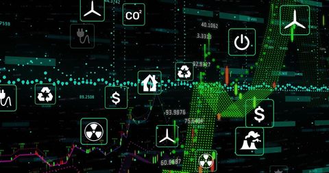 Digital Icons Over Financial Data on Black Background - Download Free Stock Images Pikwizard.com