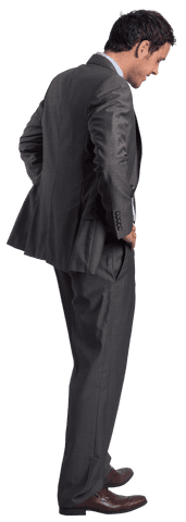 Transparent Smiling Businessman with Hands on Hips in Confidence