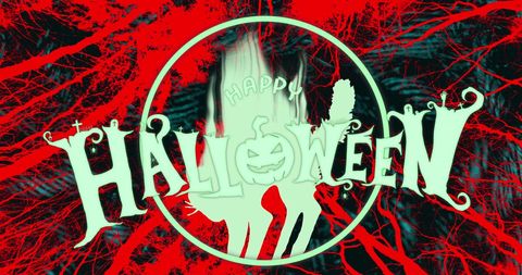 Spooky Happy Halloween Text with Eerie Designs and Pumpkins