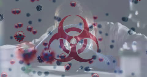 Male Scientist Analyzing Samples with Biohazard Animation