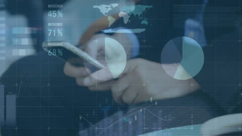 Businessman Using Smartphone with Financial Data Overlay