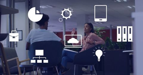 Business meeting with data processing elements