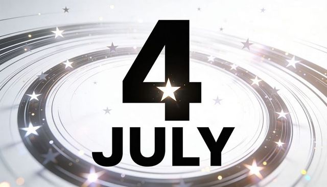 Bold 4 july typography with star cutout and glowing concentric rings for independence day