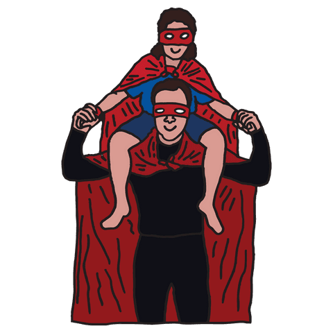 Superhero Dad and Daughter Illustration on Transparent Background