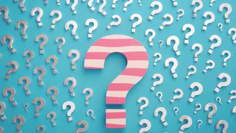 Pink Striped Question Mark on Turquoise Background Evokes Curiosity